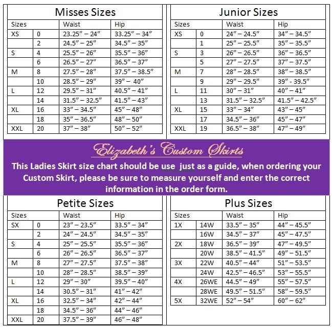 Ladies Pencil Dress/pencil skirt Standard size Chart US, Europe, UK
