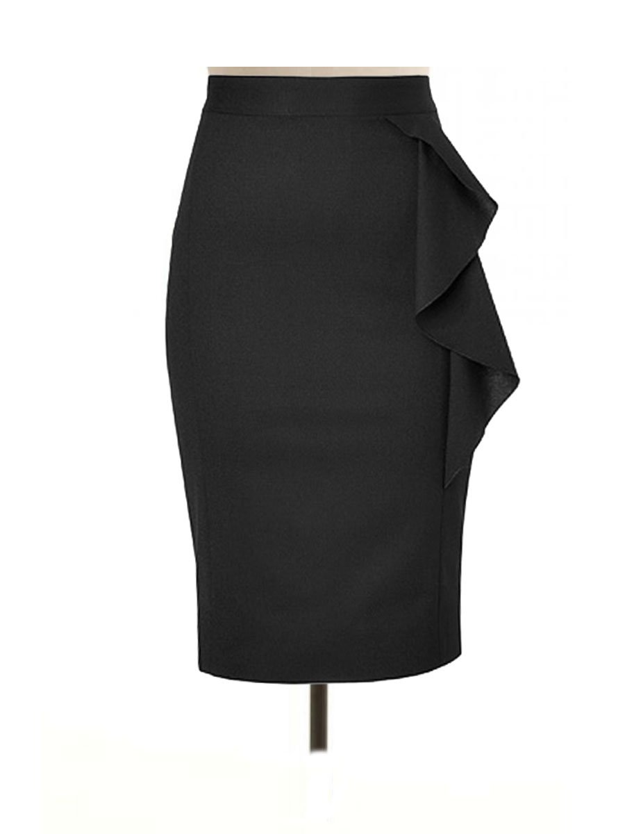 Plus Size Black Pencil Skirt with Side Flared, Custom Fit, Handmade Fully  Lined