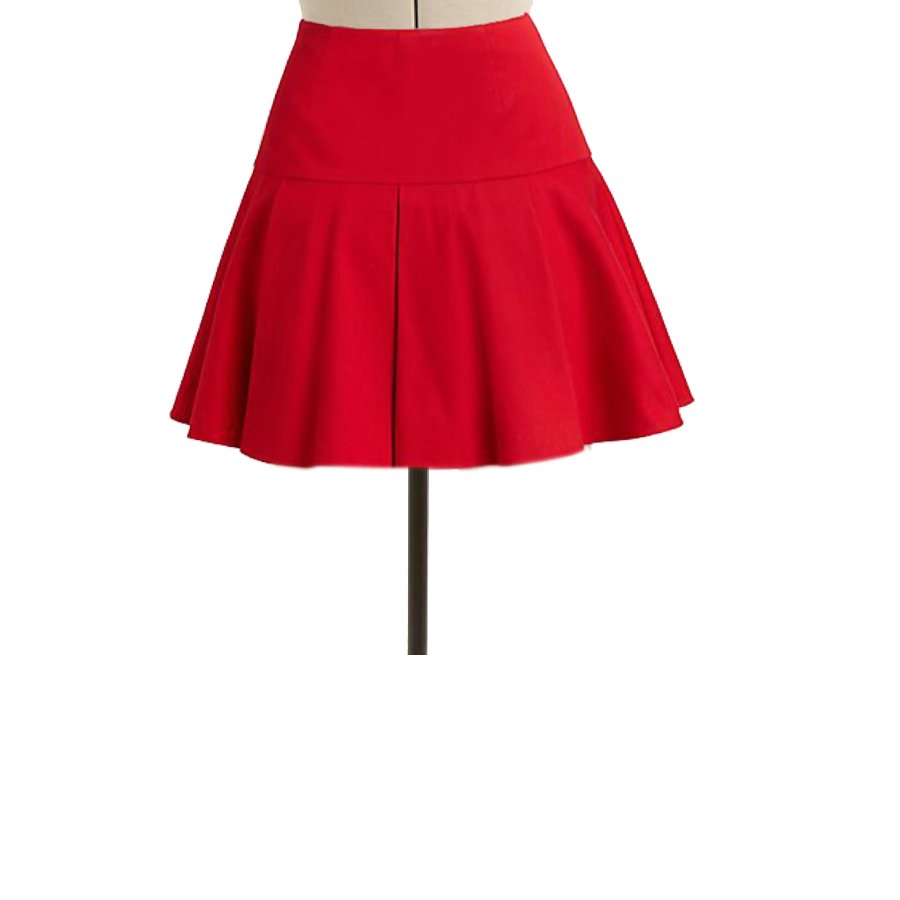 Red Mini Yoke Skirt With Circular Pleats, Custom Fit, Fully Lined, Handmade