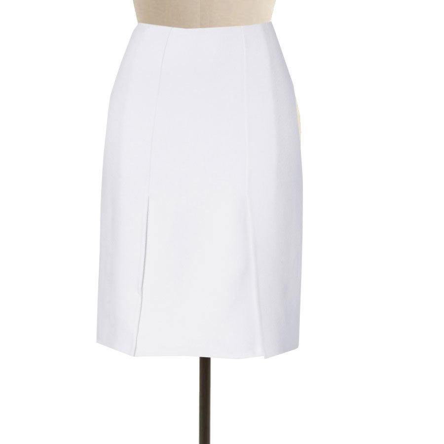White straight skirt with front kick pleats – Elizabeth's Custom Skirts