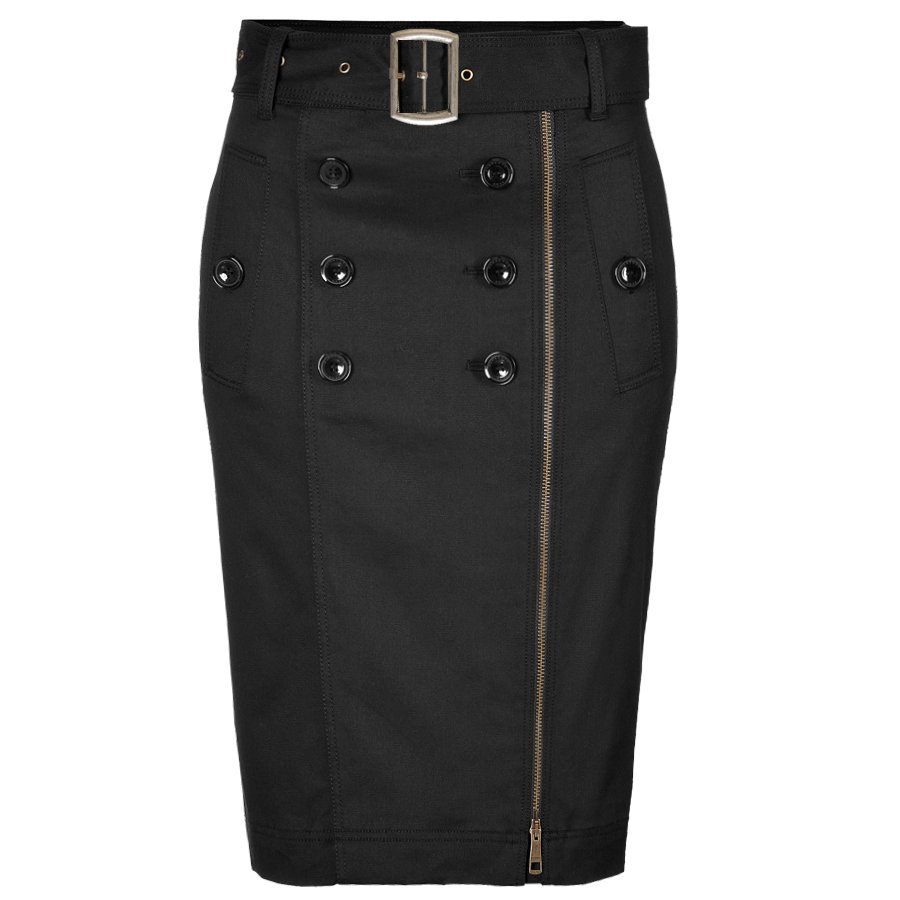 Black Double Row Twill Pencil Skirt with Front Buttons – Elizabeth's ...